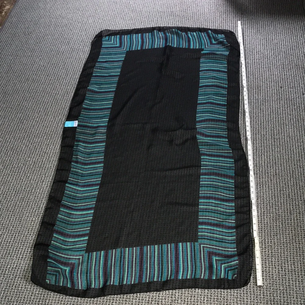 Sheer Black Scarf with Teal & Purple Stripe‎ Border